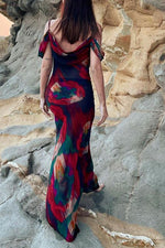 Print Off Shoulder Slim Maxi Dress