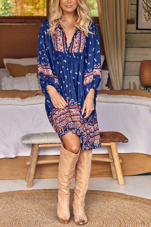 Boho Print Long Sleeve Mini Dress