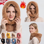 3-in-1 Hooded Knitted Winter Fur Cap Mask Set