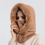 3-in-1 Hooded Knitted Winter Fur Cap Mask Set