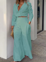 Elegant 2 Piece Set Long Sleeve Top High Waist Pants