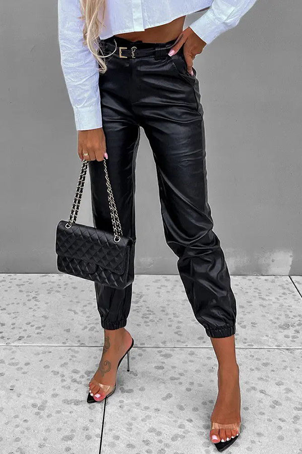 Novakiki Don't Rush It PU Leather High Waist Cuffed Pants