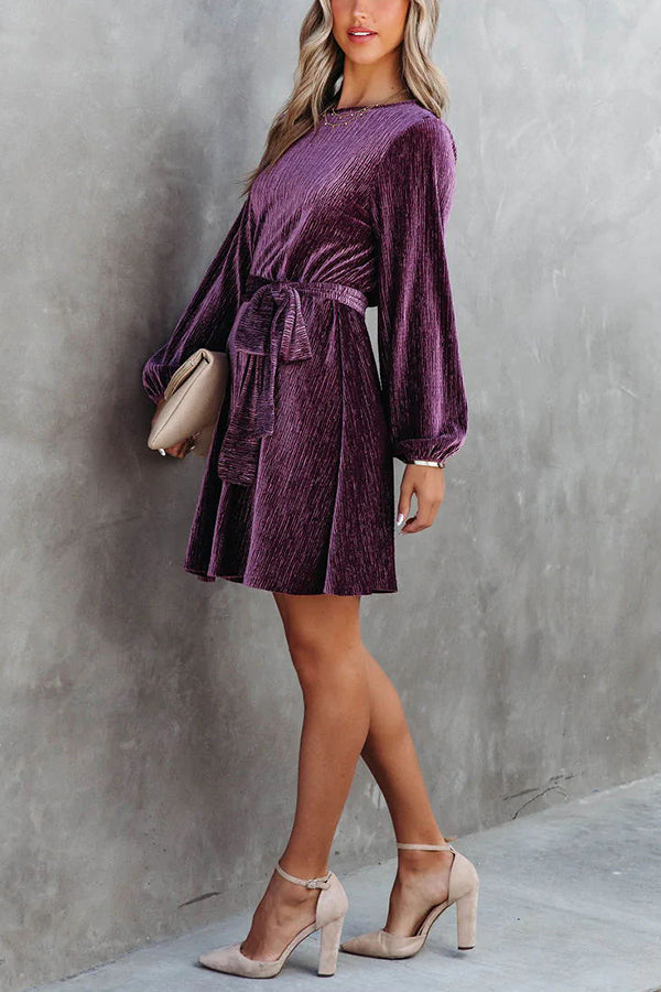 Jessica Pleated Velvet Tie Mini Dress