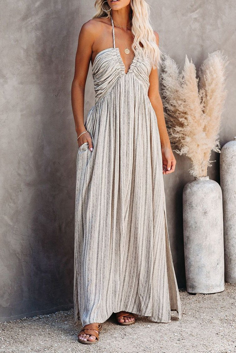 Pocketted Halter Maxi Dress