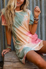 Short Sleeve Side Split Tie Dye T-shirt Dress