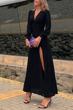 Perfect Curve Metallic Smocked Slit Maxi Dress