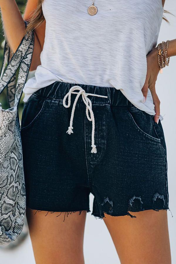 Clayton Distressed Drawstring Denim Shorts