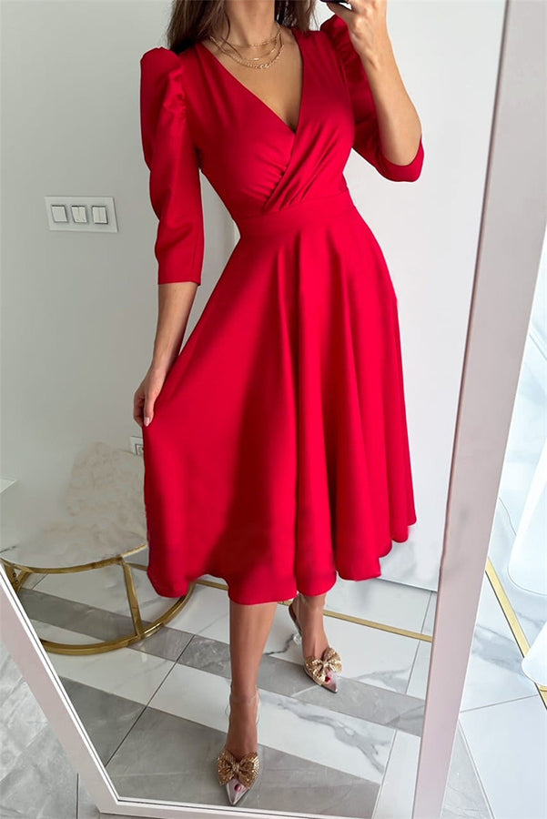 Bonjour Coco Puff Sleeve Swing Midi Dress