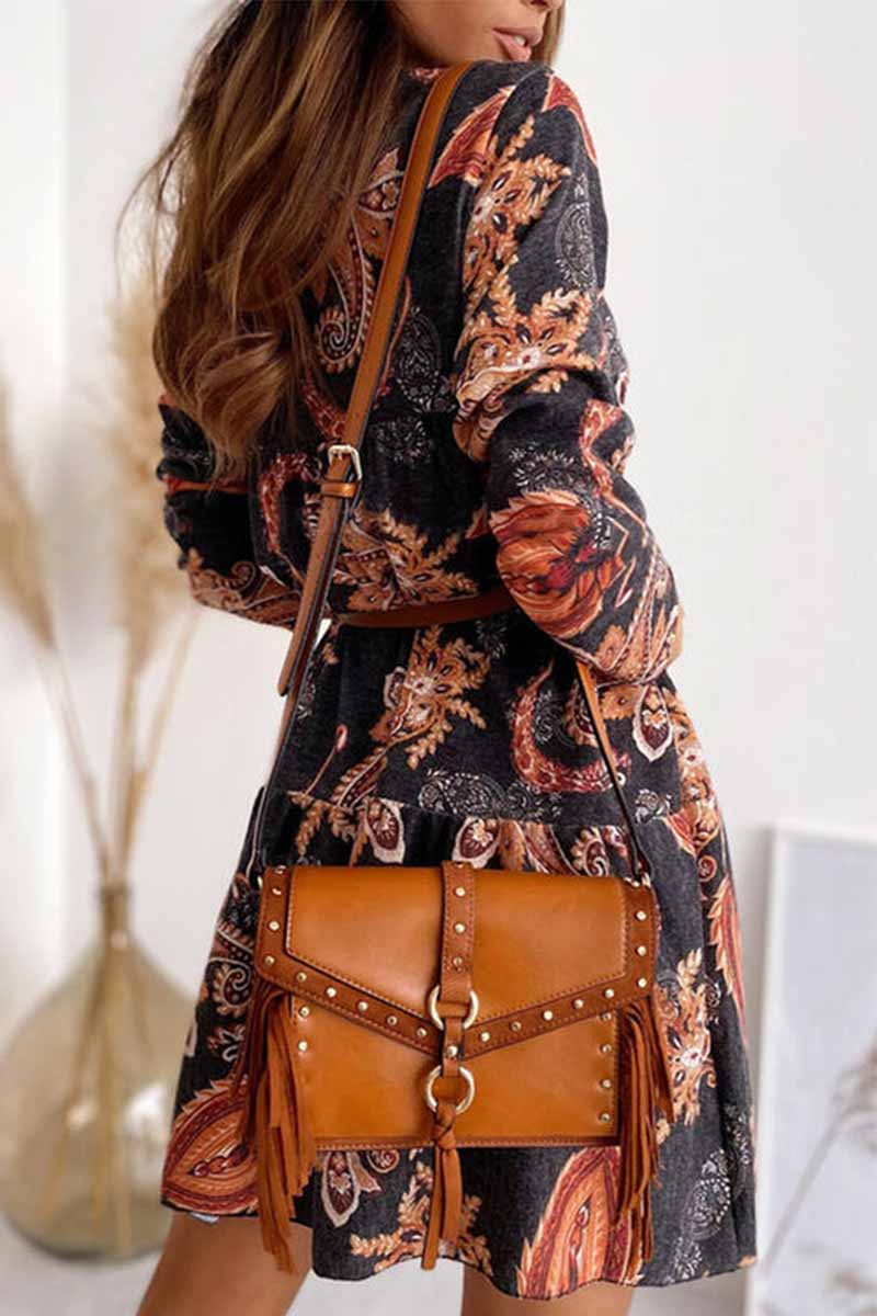 Florcoo Loose Digital Print Half Sleeves Mini Dress