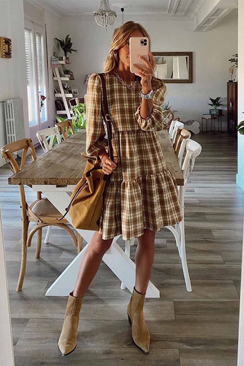 Florcoo Spliced Shirt Houndstooth Mini Dress