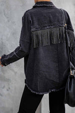 Florcoo Long Sleeve Fringed Denim Jacket Tops