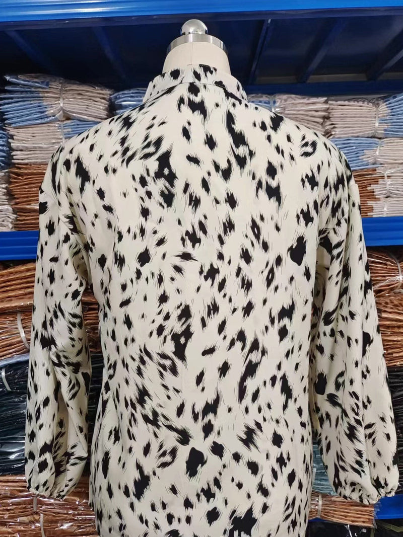 Elegant V-Neck Printed Long Sleeve Shirt