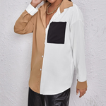 Buton Down Collar Long Sleeve Color Block Shirt Top