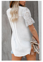 Lace Short Sleeve V Neck Blouse Top