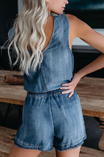 Florcoo Stylish Belt Tassel Denim Romper