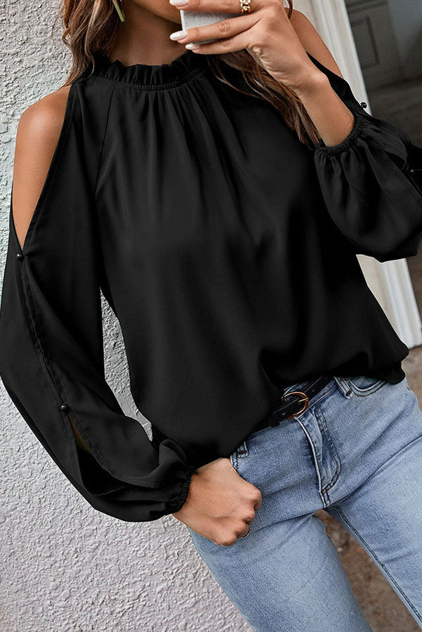 Everything and More Pleated Cold Shoulder Top