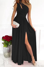 Novella Solid One Shoulder Party/Elegant Maxi Dress