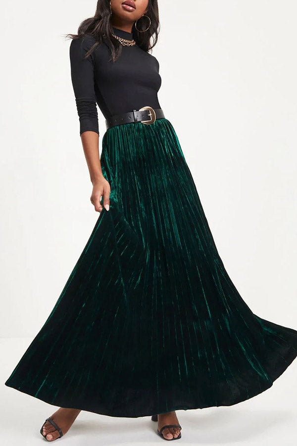 Romantic One Velvet Pleated Maxi Skirt