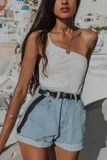 High Waist A Line Denim Shorts