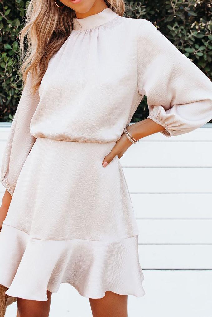 Textured Satin Long Sleeve Mini Dress