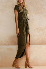 Lace Up Slit Casual Maxi Dress