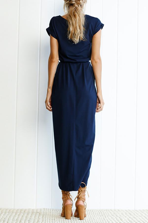 Lace Up Slit Casual Maxi Dress