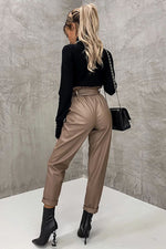 Novakiki The Dash Petal Waist Pocketed Faux Leather Pants