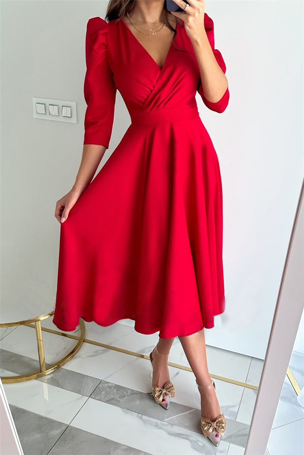 Bonjour Coco Puff Sleeve Swing Midi Dress