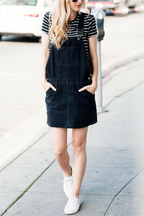 Basic Denim Overall Mini Dress