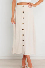 Button Down Pockets A-line Long Skirt