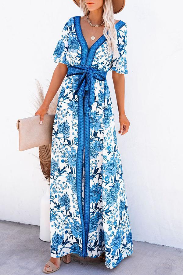 Rachelle Floral Slit Tie Maxi Dress