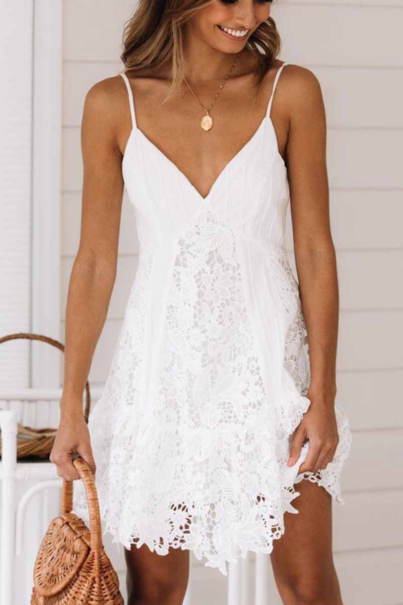 Florcoo Sexy Lace Sling Halter Mini Dresses