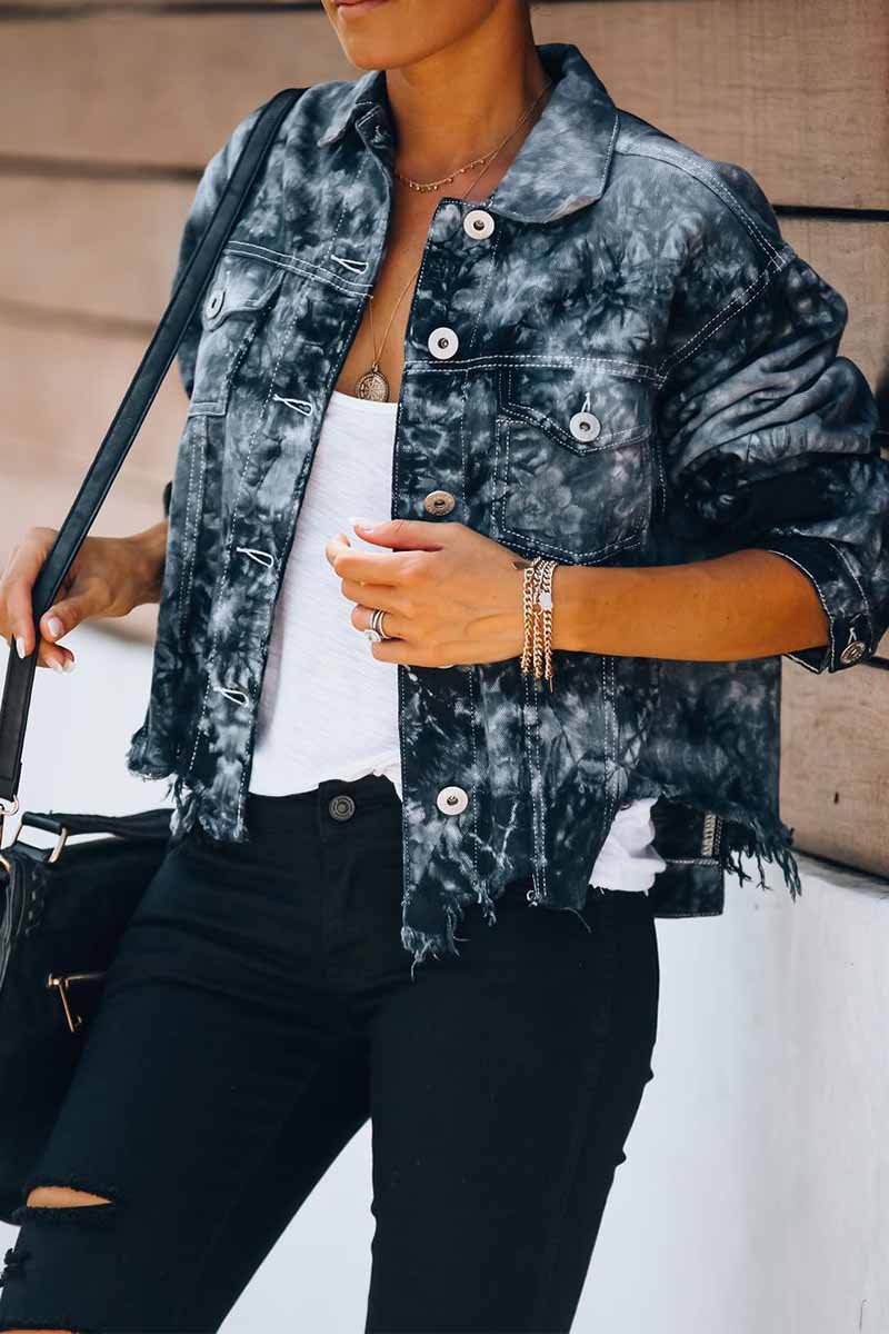 Florcoo Loose Denim Fringed Jacket Tops