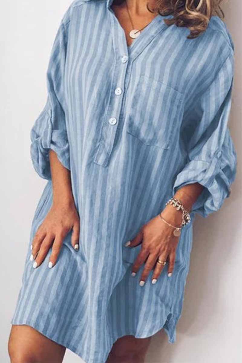 Florcoo Printed Striped Long Shirt Mini Dress