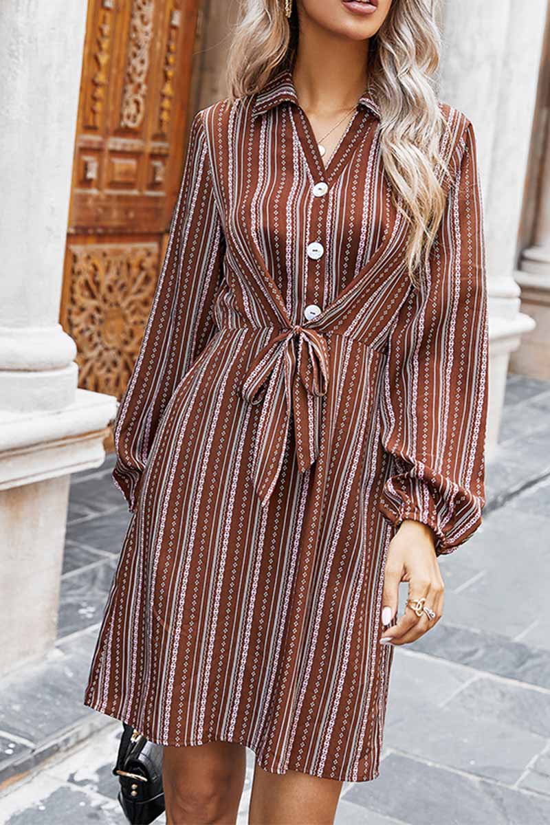 Florcoo Loose Classic Striped Shirt Mini Dress