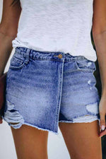 Florcoo Ripped & Repaired Denim Skorts