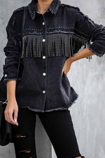 Florcoo Long Sleeve Fringed Denim Jacket Tops