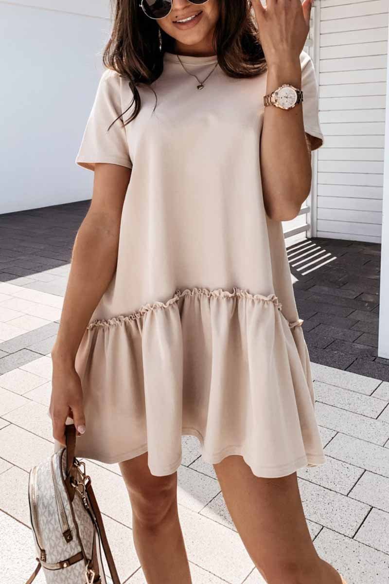 Florcoo Solid Ruffled Cute Mini Dresses