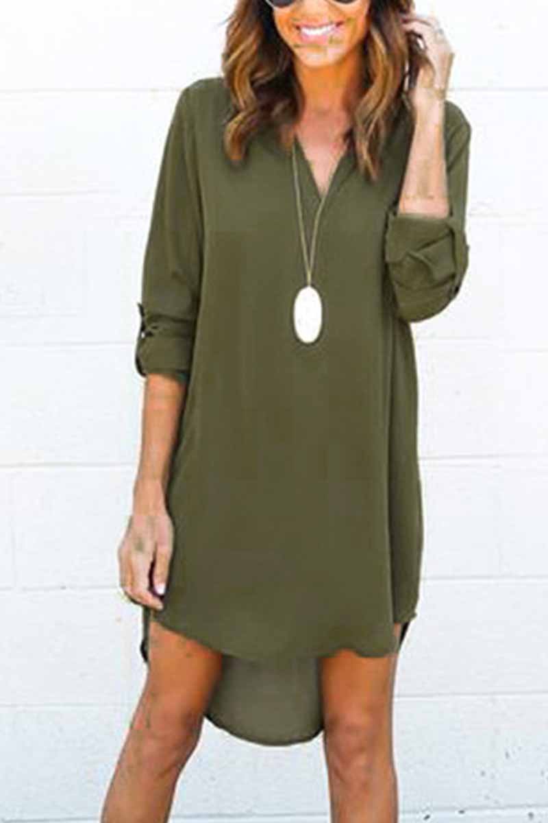 Fall Long Sleeve V-Neck Mini Dress