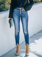 Cut Out Knees High Low Cropped Skinny Jeans