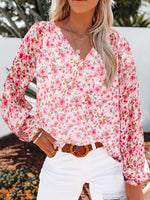 Casual V-Neck Floral Print Long Sleeve Blouse