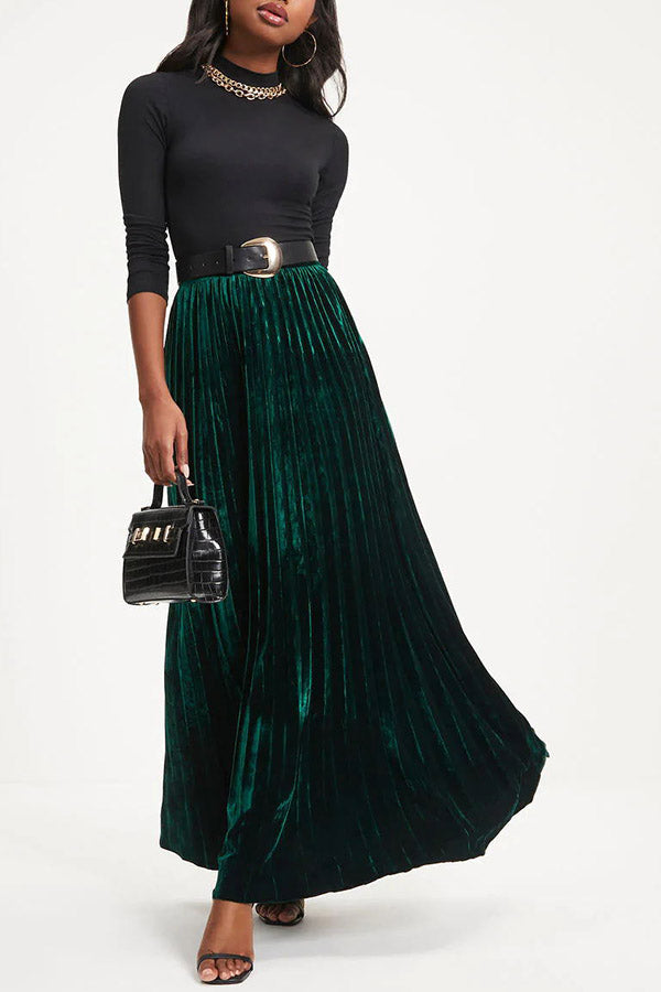 Romantic One Velvet Pleated Maxi Skirt