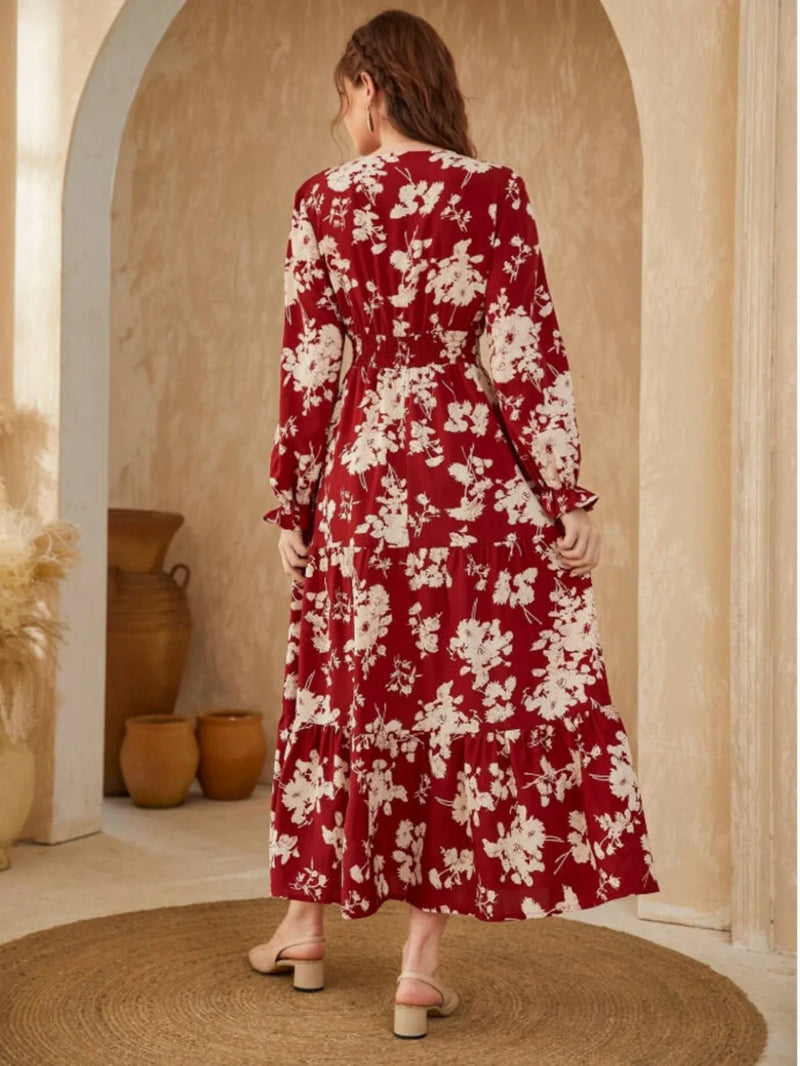 Robe Maxi Décontractée Manches Longues Imprimé Floral