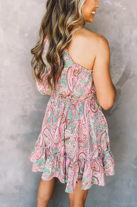 One Shoulder Printed Mini Dress