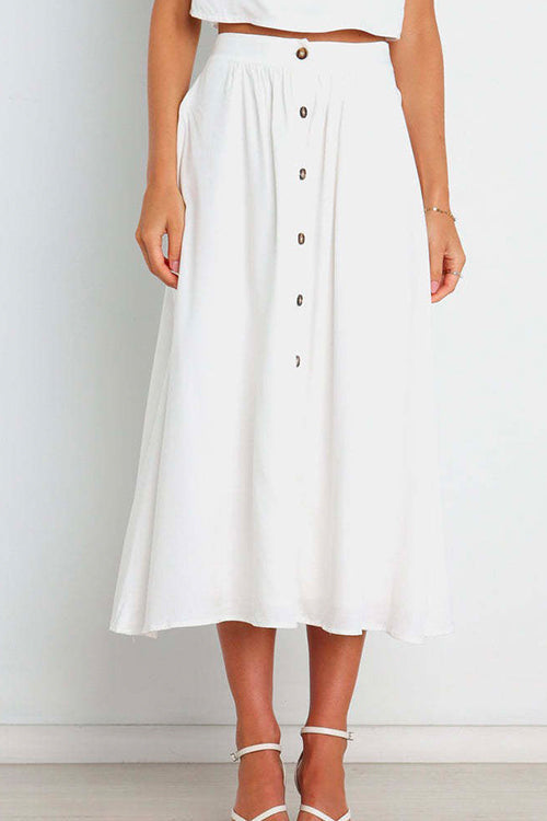 Button Down Pockets A-line Long Skirt