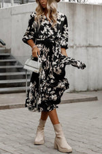 Early Sunset Floral Wrap Pleated Midi Dress