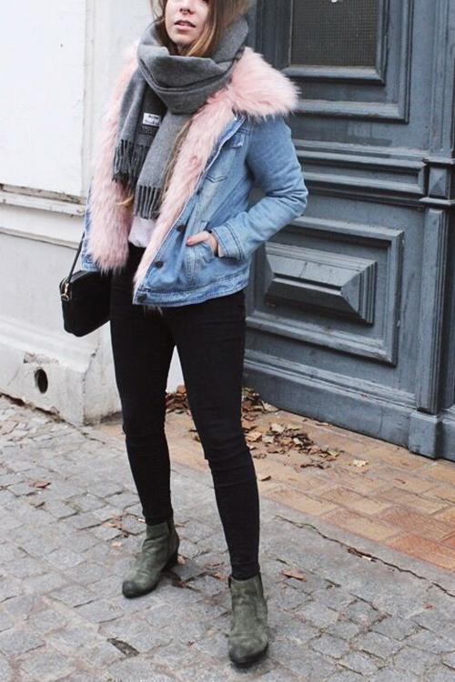 Fake Fur Collar Denim Coat