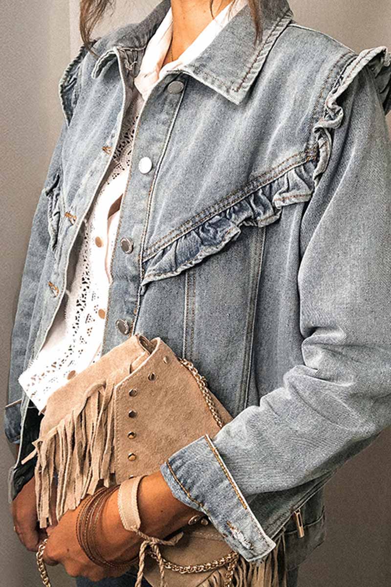 Florcoo Loose Ruffled Denim Jacket