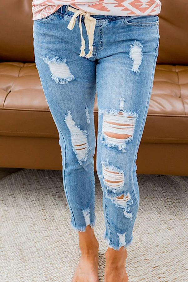 Clayton Distressed Drawstring Jeans