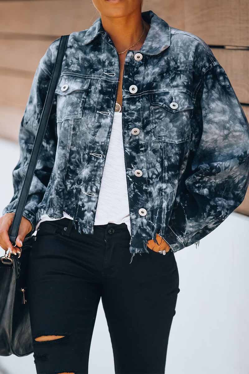 Florcoo Loose Denim Fringed Jacket Tops